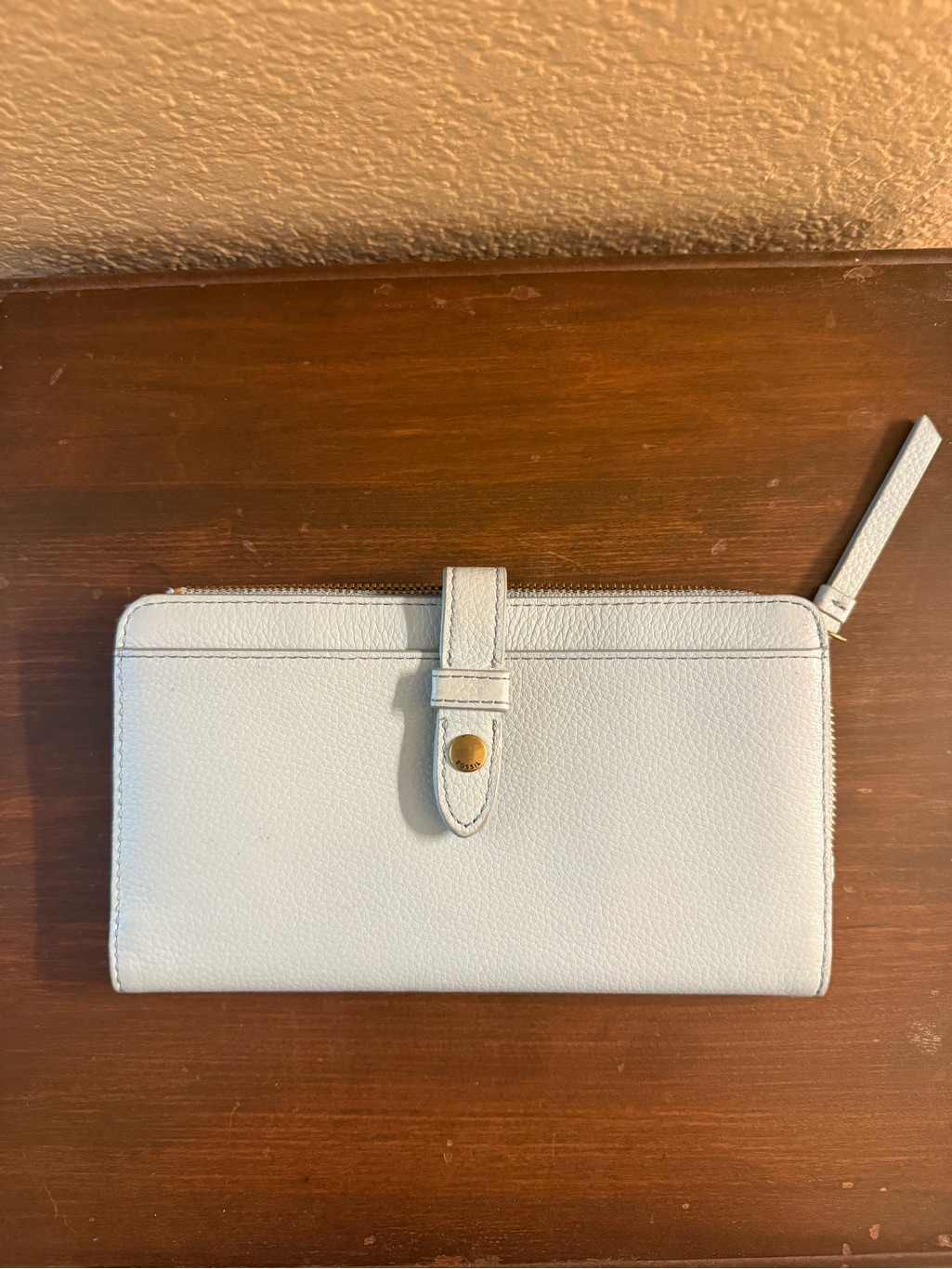 Fossil Light Gray Zip & Snap Leather Card Holder Wallet